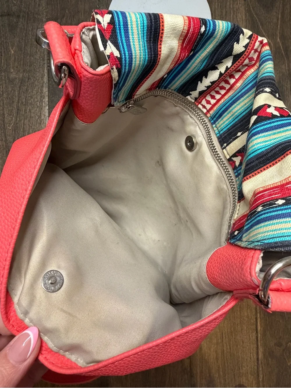 Thirty-One Coral Crossbody Purse Multicolor Striped Flap Adjustable Shoulder Bag